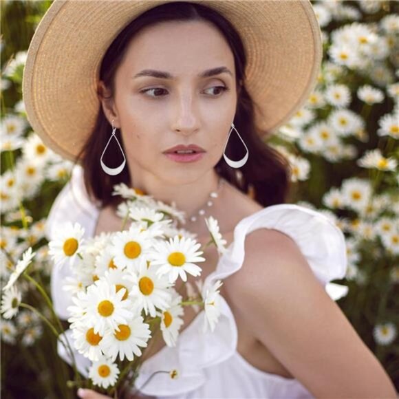 Lightweight Silver Dangle Earrings – 925 Sterling Silver Teardrop Earrings - Picture 3 of 5